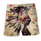 Native Girl Floral Color Portrait Beach Shorts Artwork View For Seaside Trips And Casual Style