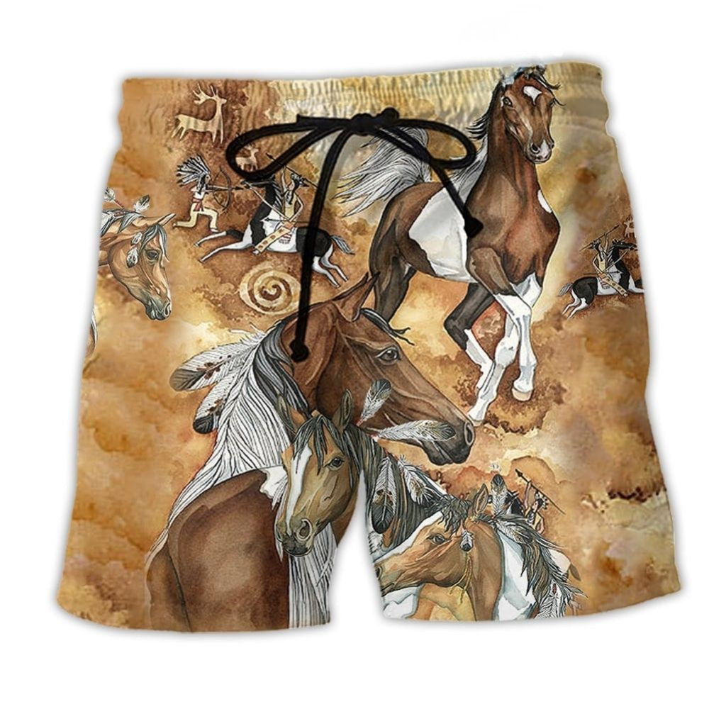Nature Spirit Horse Traditional Beach Shorts Print Detail For Relaxed Warm Weather Outfits