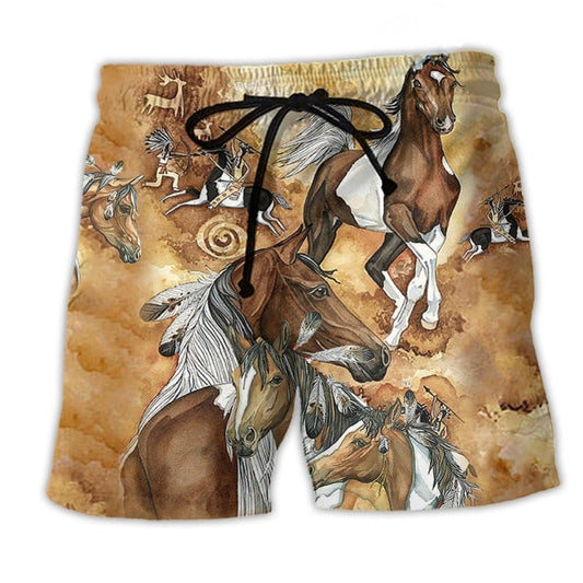Nature Spirit Horse Traditional Beach Shorts Print Detail For Relaxed Warm Weather Outfits