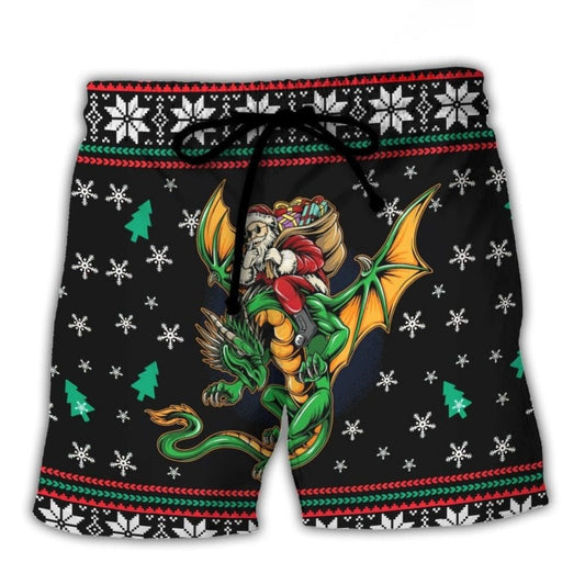 Christmas Santa Fantasy Dragon Beach Shorts For Coastal Adventures And Relaxed Summer Wear