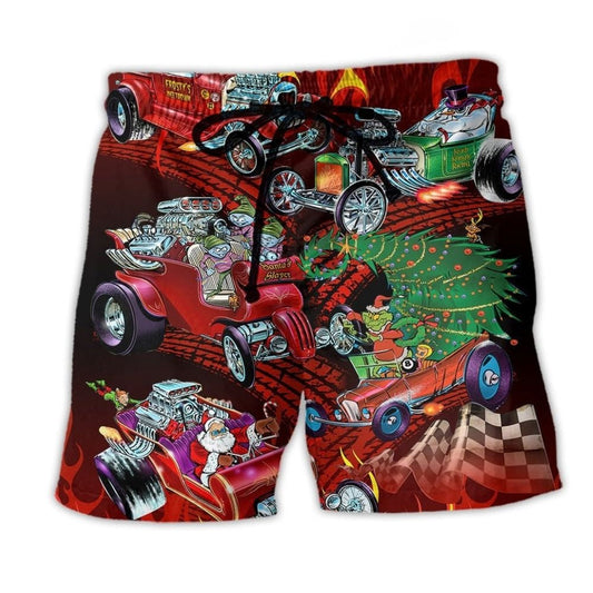 Merry Christmas Hot Rod Beach Shorts For Resort Days And Leisure And Relaxation