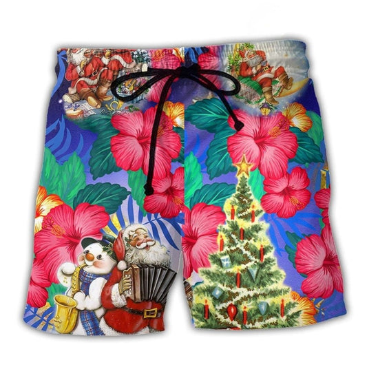 Tropical Christmas Flowers Santa Beach Shorts For Sunny Holidays And Comfortable Daily Styling