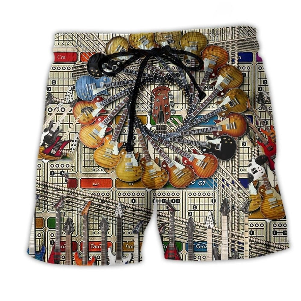 Electric Guitar Lover Music Beach Shorts Pattern View For Weekend Trips And Outdoor Activities