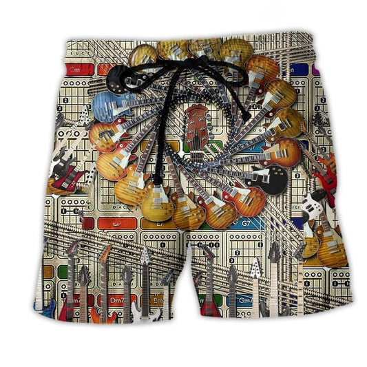 Electric Guitar Lover Music Beach Shorts Pattern View For Weekend Trips And Outdoor Activities