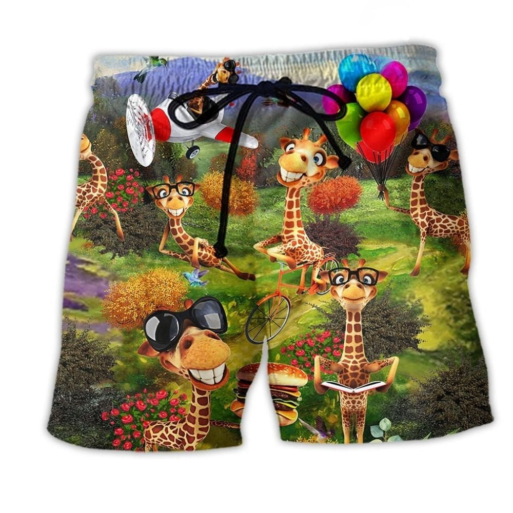 Giraffe Smile Beach Shorts For Outdoor Adventures And Flexible Everyday Wear