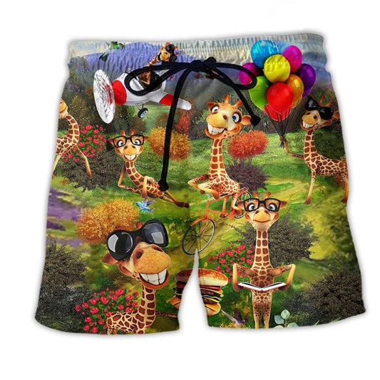 Giraffe Smile Beach Shorts For Outdoor Adventures And Flexible Everyday Wear