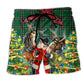 Green Santa Cowboy Christmas Beach Shorts For Seaside Travel And Flexible Everyday Wear