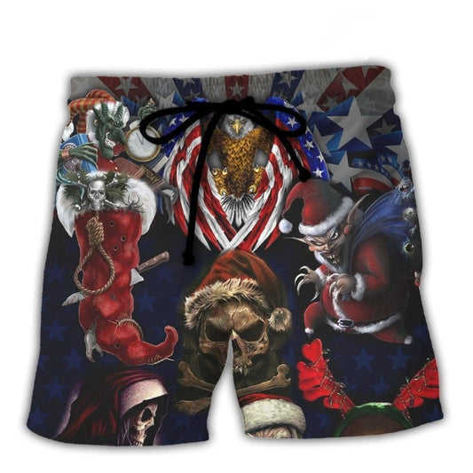 Christmas Skull Eagle Flag Beach Shorts For Tropical Getaways And Weekend Adventures