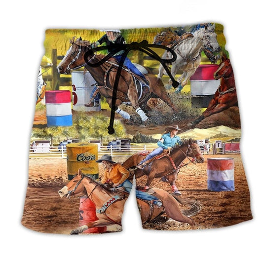Horse Barrel Racing Beach Shorts For Summer Festivals And Warm Weather Wardrobe