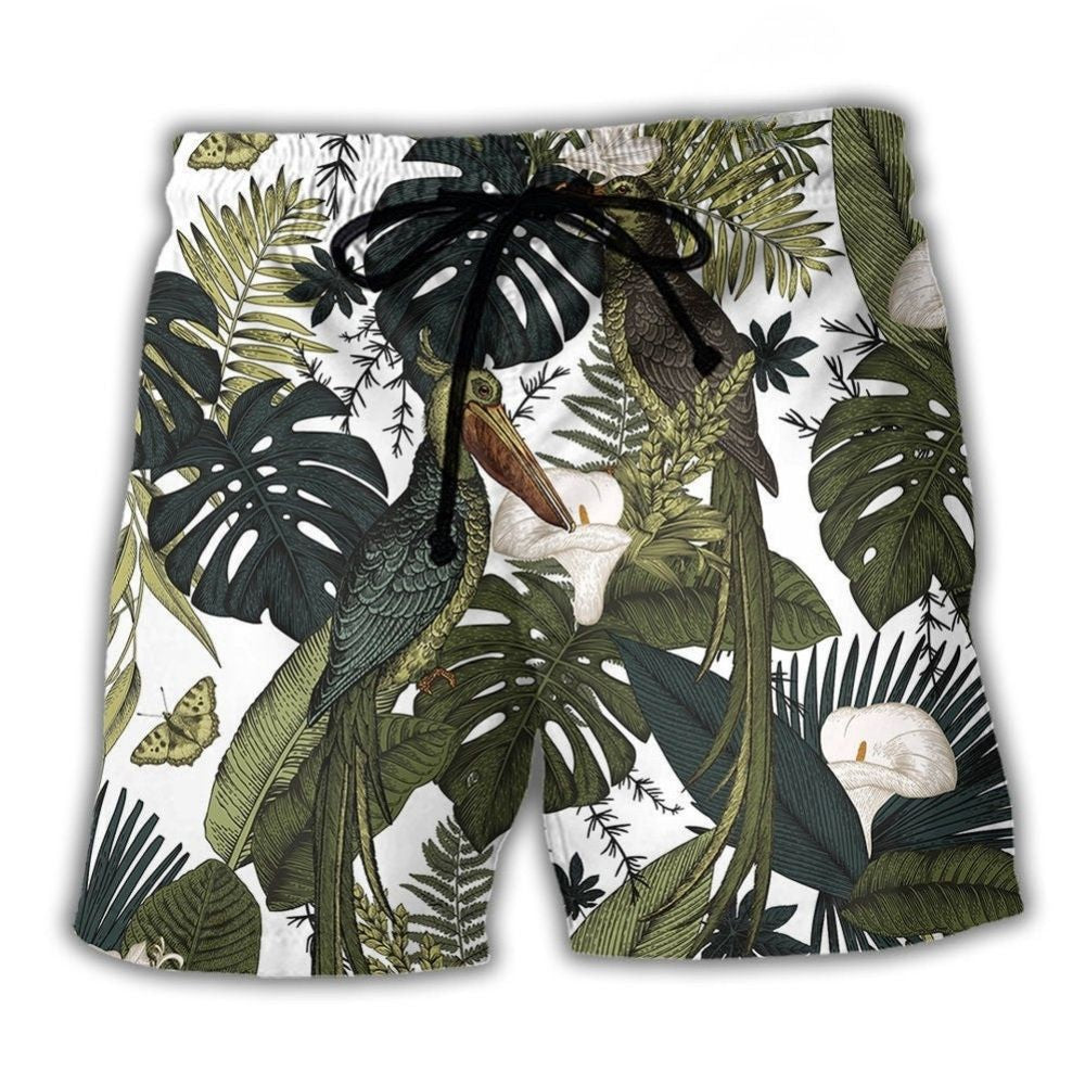 Tropical Bird Cool Summer Beach Shorts Pattern Detail For Sunny Outdoor Activities
