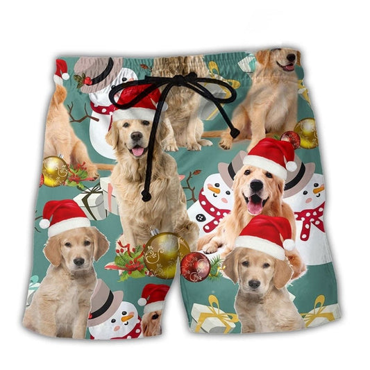 Golden Retriever Merry Christmas Beach Shorts For Poolside Relaxation And Casual Outdoor Comfort