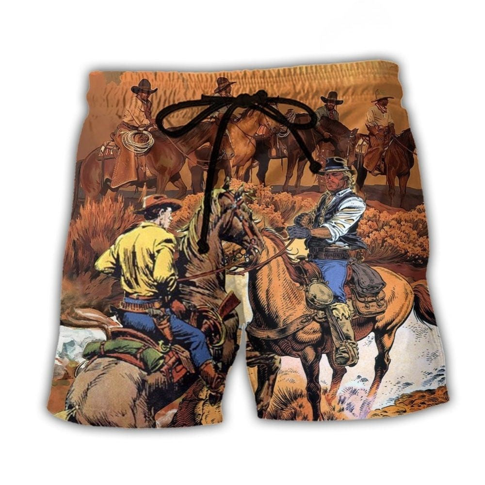 Western Cowboy Riding Horse Classic Beach Shorts For Beach Trips And Relaxed Vacation Styling