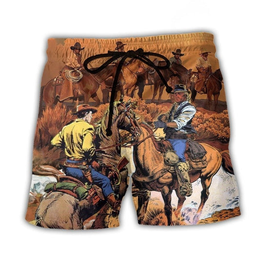 Western Cowboy Riding Horse Classic Beach Shorts For Beach Trips And Relaxed Vacation Styling