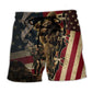 Veteran Proud Memories America Flag Beach Shorts Pattern View For Heritage Inspired Vacation Wear