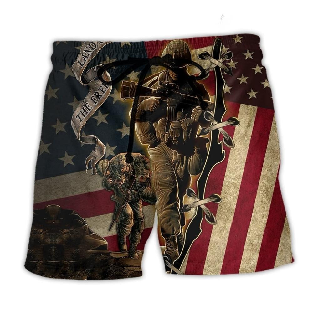 Veteran Proud Memories America Flag Beach Shorts Pattern View For Heritage Inspired Vacation Wear