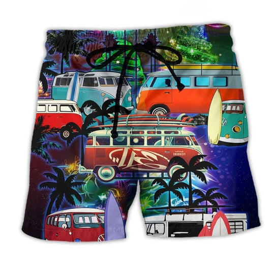 Camping Van Merry Christmas Holiday Beach Shorts For Warm Weather Travel And Everyday Comfort