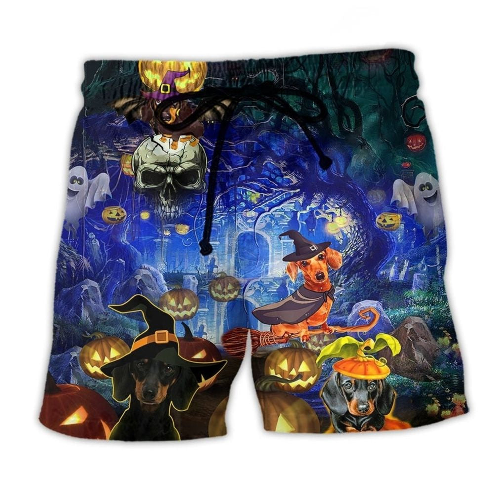 Halloween Dogs Fun Beach Shorts Artwork Detail For Casual Warm Weather Outfits