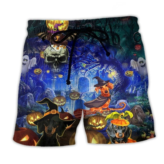 Halloween Dogs Fun Beach Shorts Artwork Detail For Casual Warm Weather Outfits