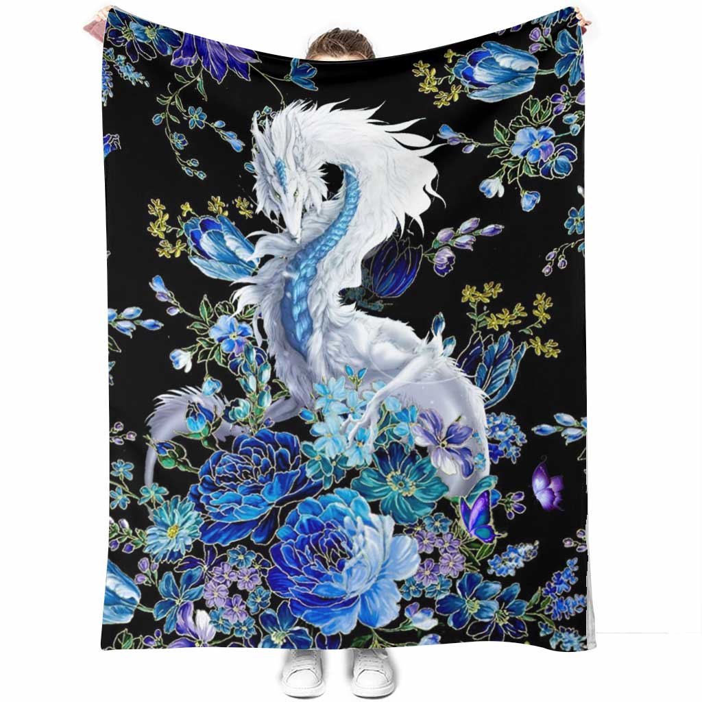 Dragon Blue And White Flannel Blanket For Cozy Bedroom Sofa Decor