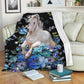 Horse Blue And White Floral Flannel Blanket For Cozy Bedroom Sofa Decor