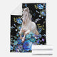 Horse Blue And White Floral Flannel Blanket For Cozy Bedroom Sofa Decor