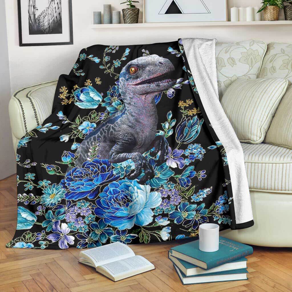 Dinosaur Next To The Flower Flannel Blanket For Cozy Bedroom Sofa Decor