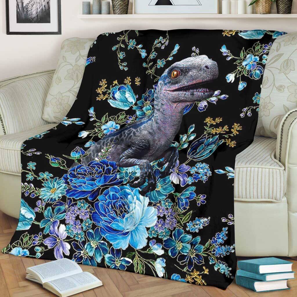 Dinosaur Next To The Flower Flannel Blanket For Cozy Bedroom Sofa Decor