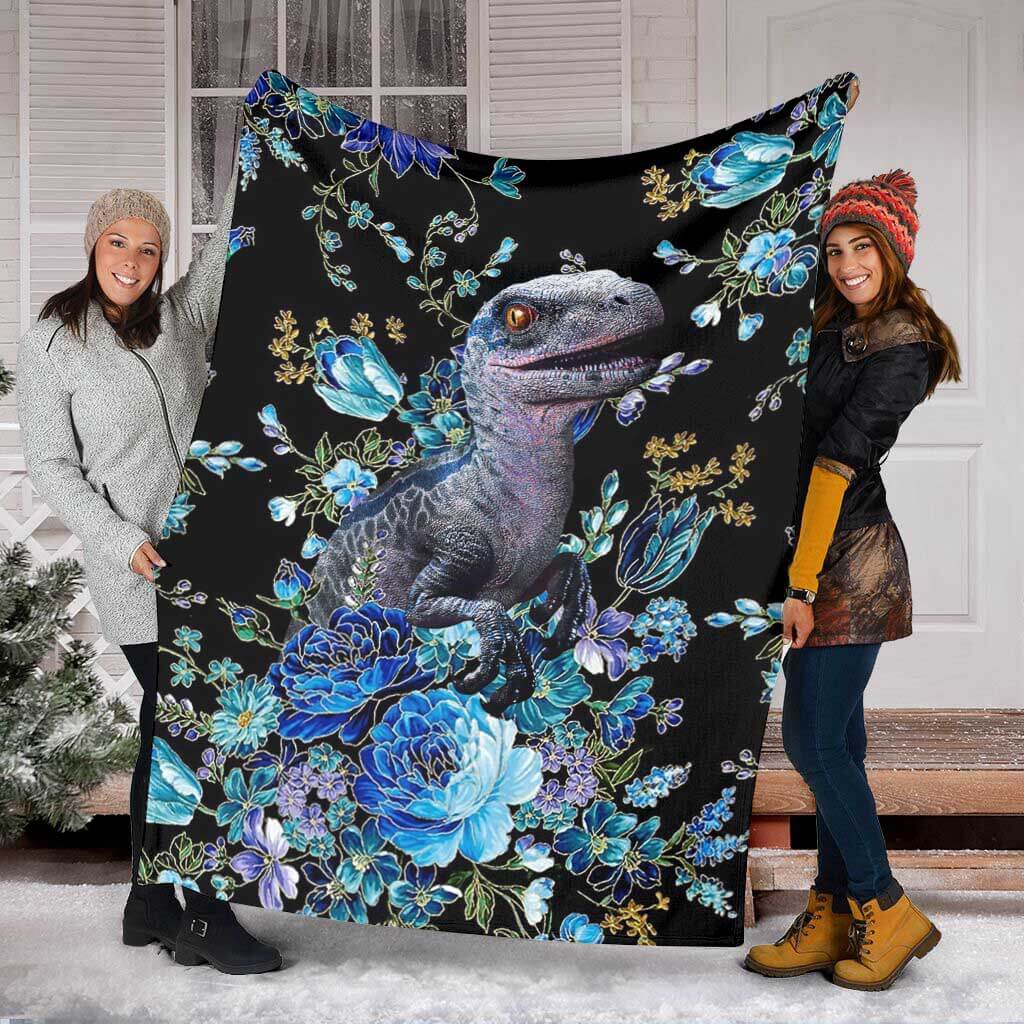 Dinosaur Next To The Flower Flannel Blanket For Cozy Bedroom Sofa Decor