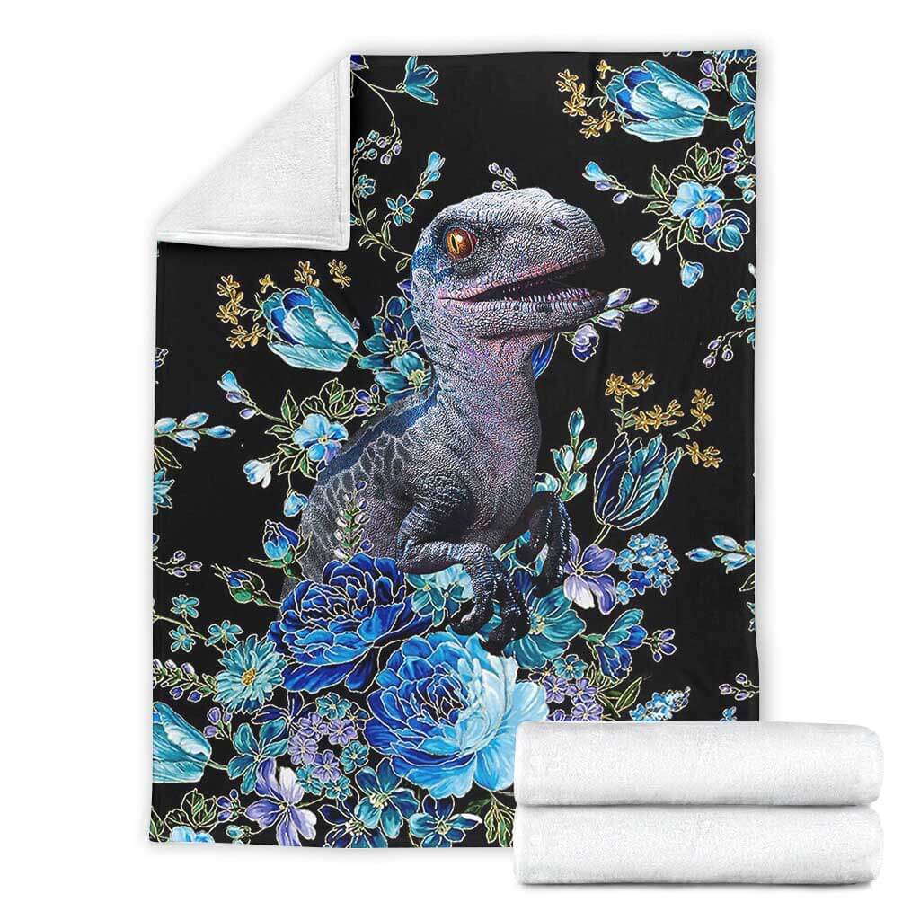 Dinosaur Next To The Flower Flannel Blanket For Cozy Bedroom Sofa Decor