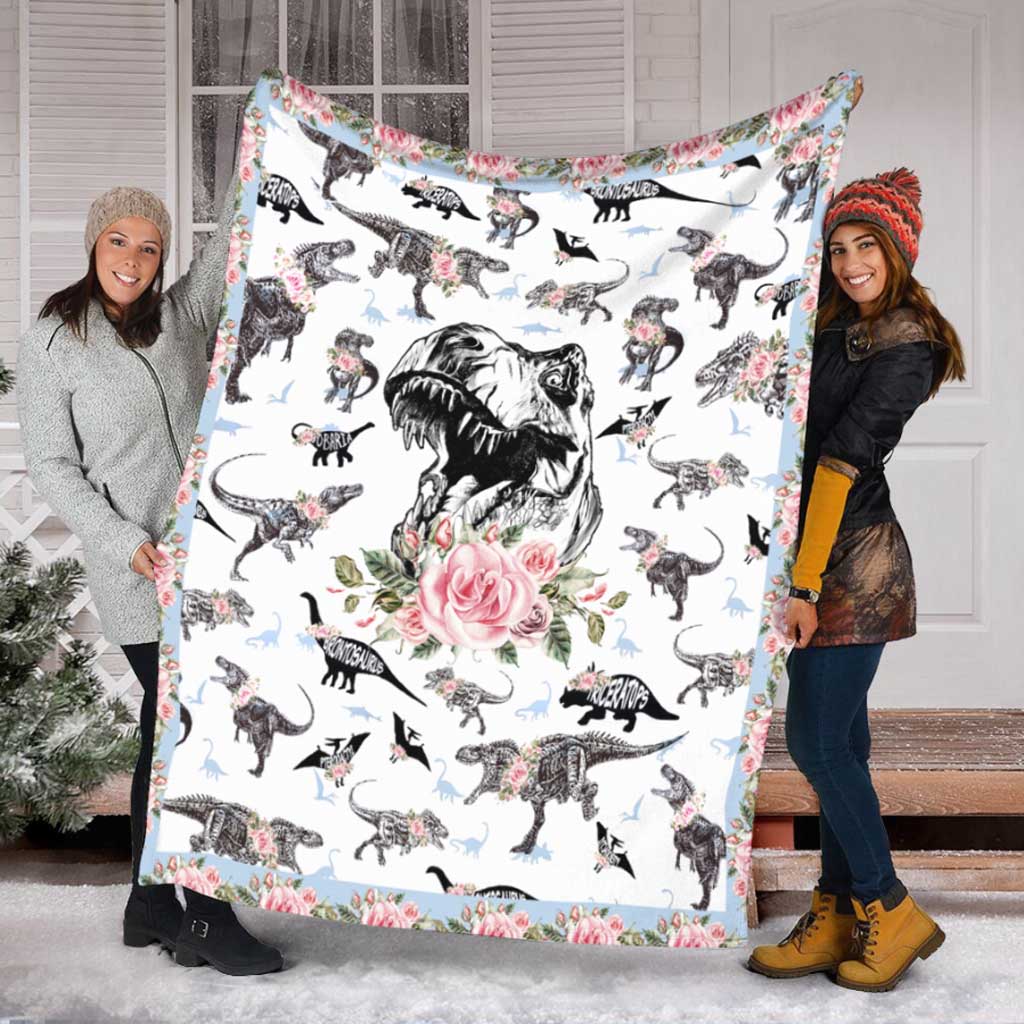 Dinosaur Floral Flannel Blanket For Cozy Bedroom Sofa Decor