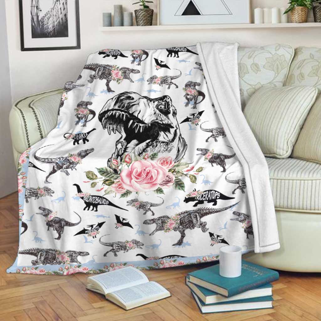 Dinosaur Floral Flannel Blanket For Cozy Bedroom Sofa Decor