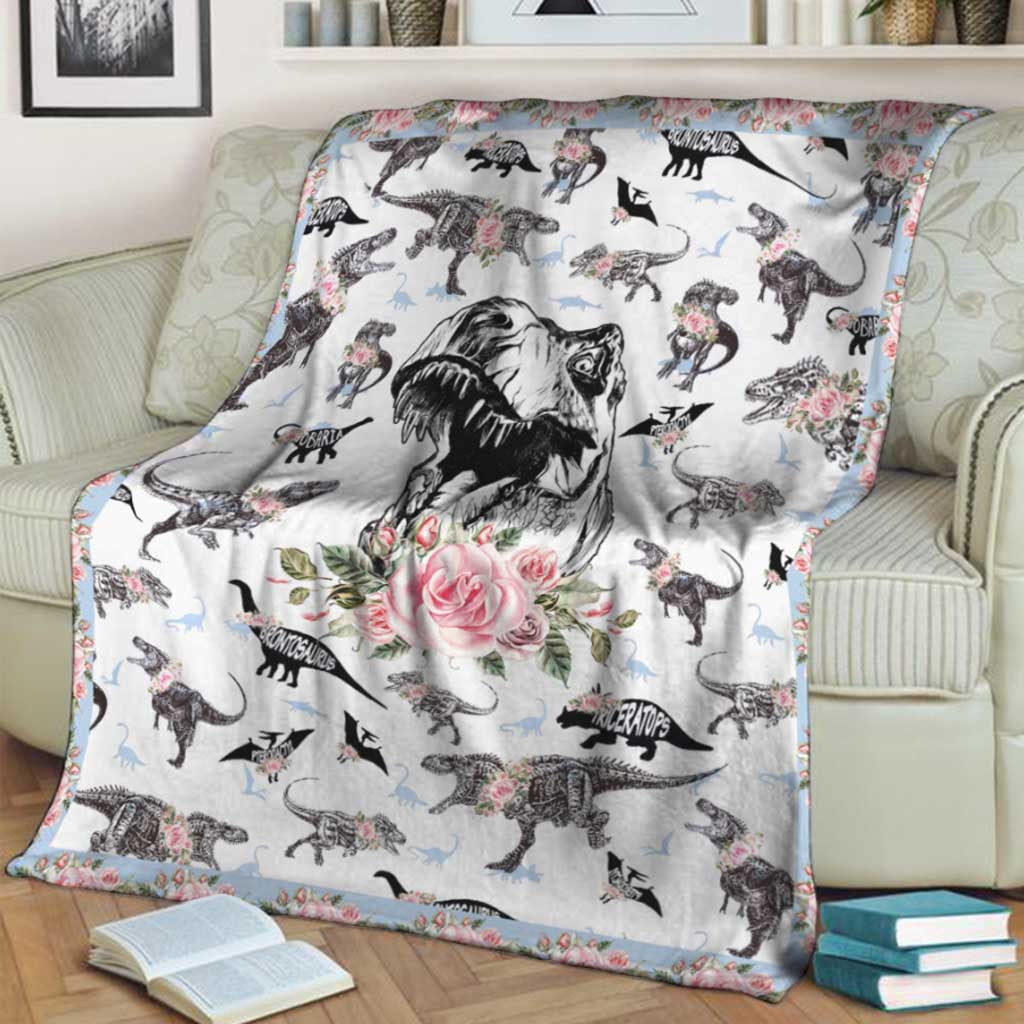Dinosaur Floral Flannel Blanket For Cozy Bedroom Sofa Decor