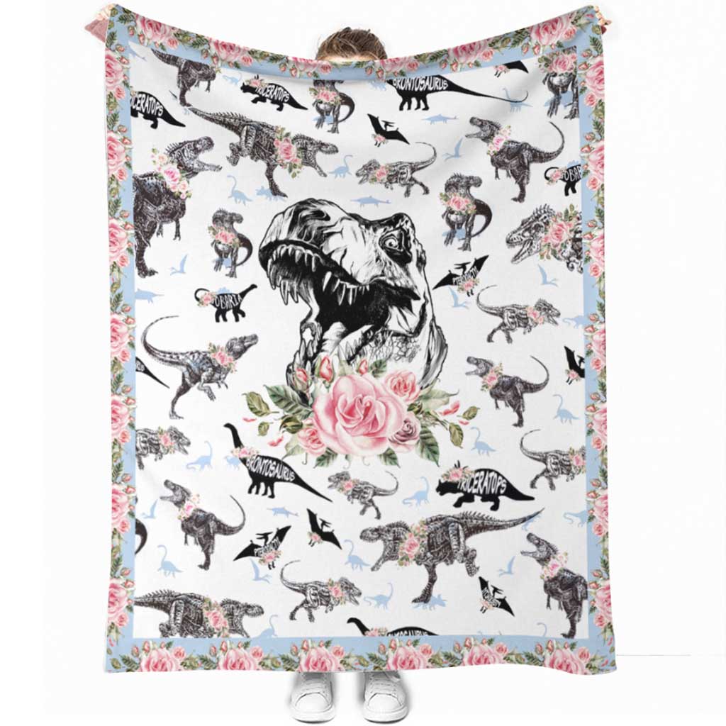 Dinosaur Floral Flannel Blanket For Cozy Bedroom Sofa Decor