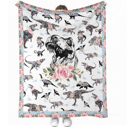 Dinosaur Floral Flannel Blanket For Cozy Bedroom Sofa Decor