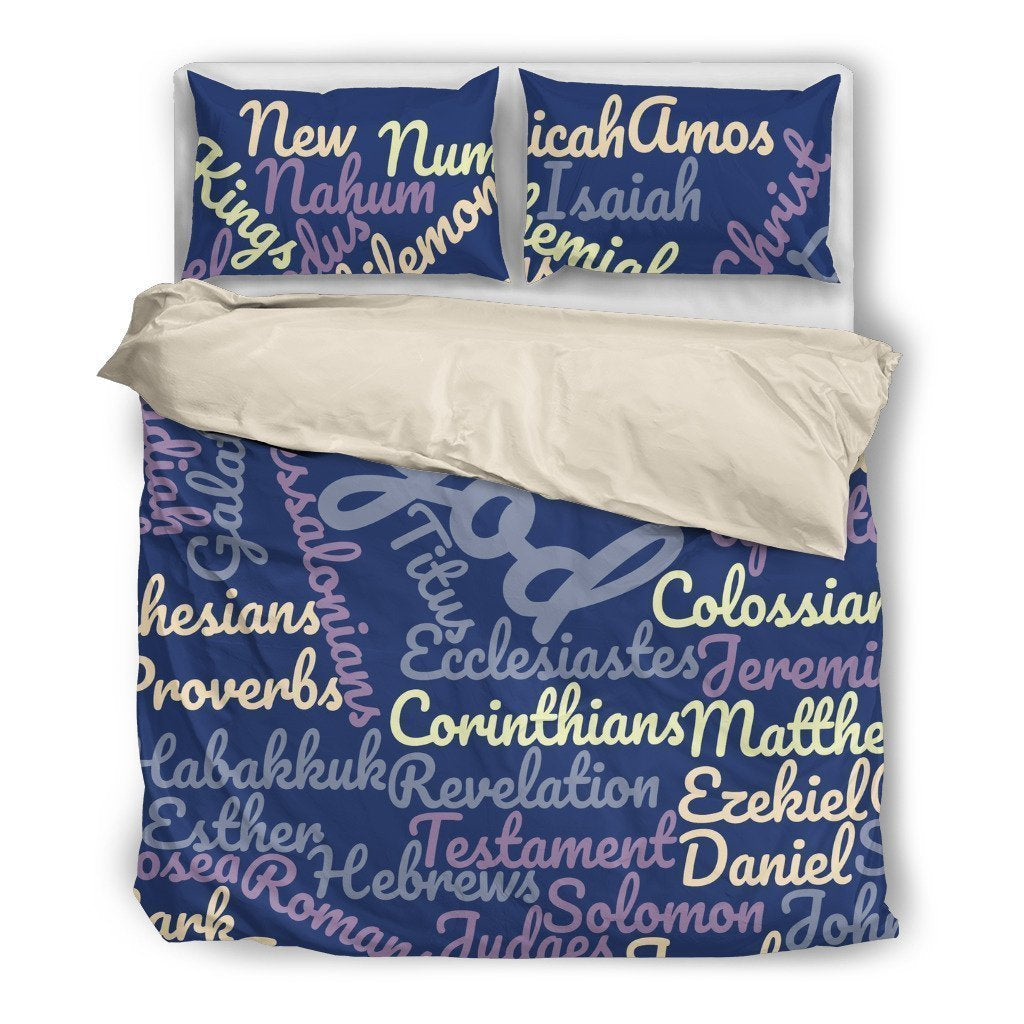 Blue Holy Bible Books Beige Bedding Cover For Faith Bedroom Decor