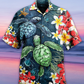 Floral Turtle Hawaiian Shirt For Resort Getaways And Comfortable Summer Activities