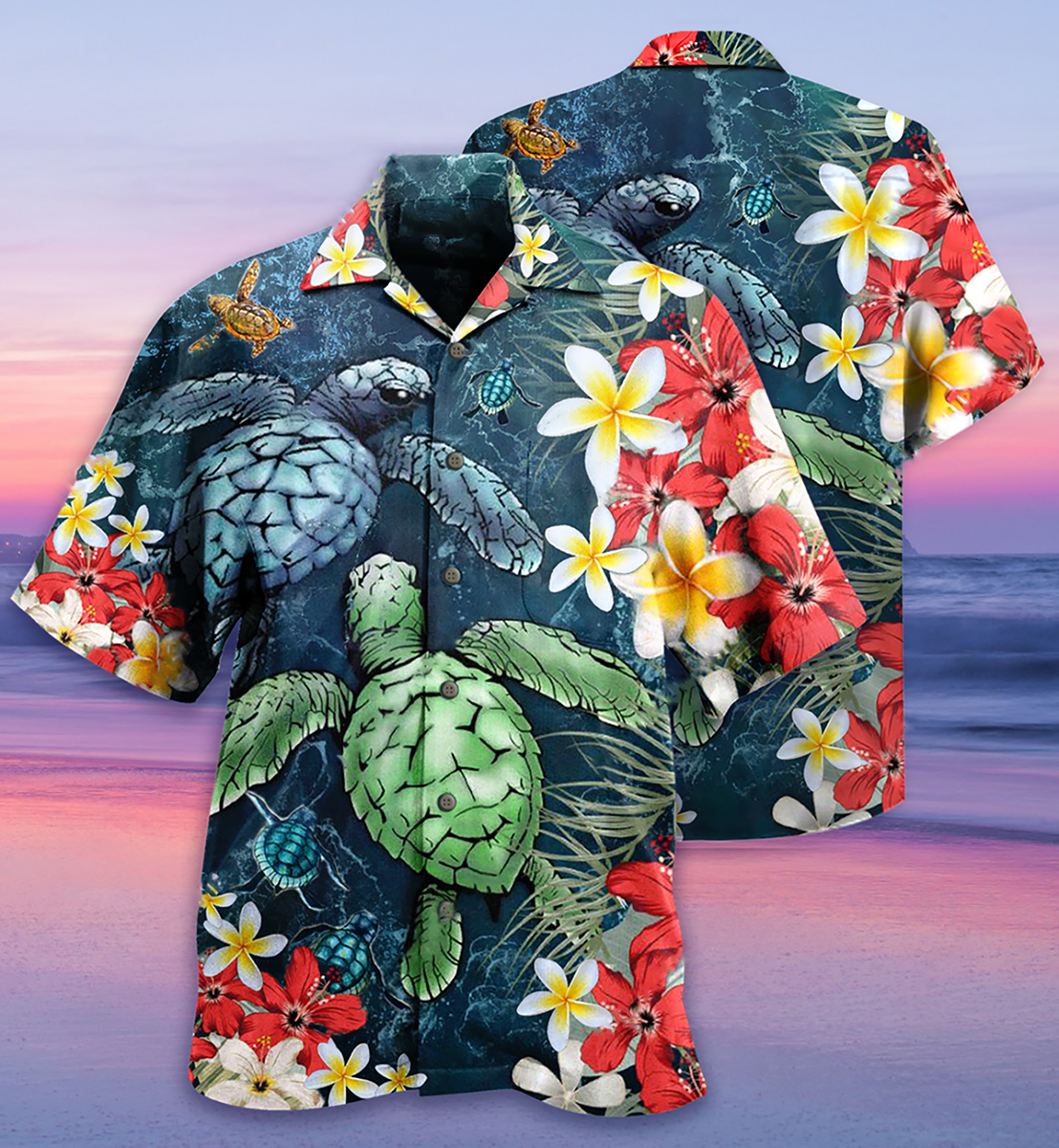 Floral Turtle Hawaiian Shirt For Summer Vacation And Beach Travel