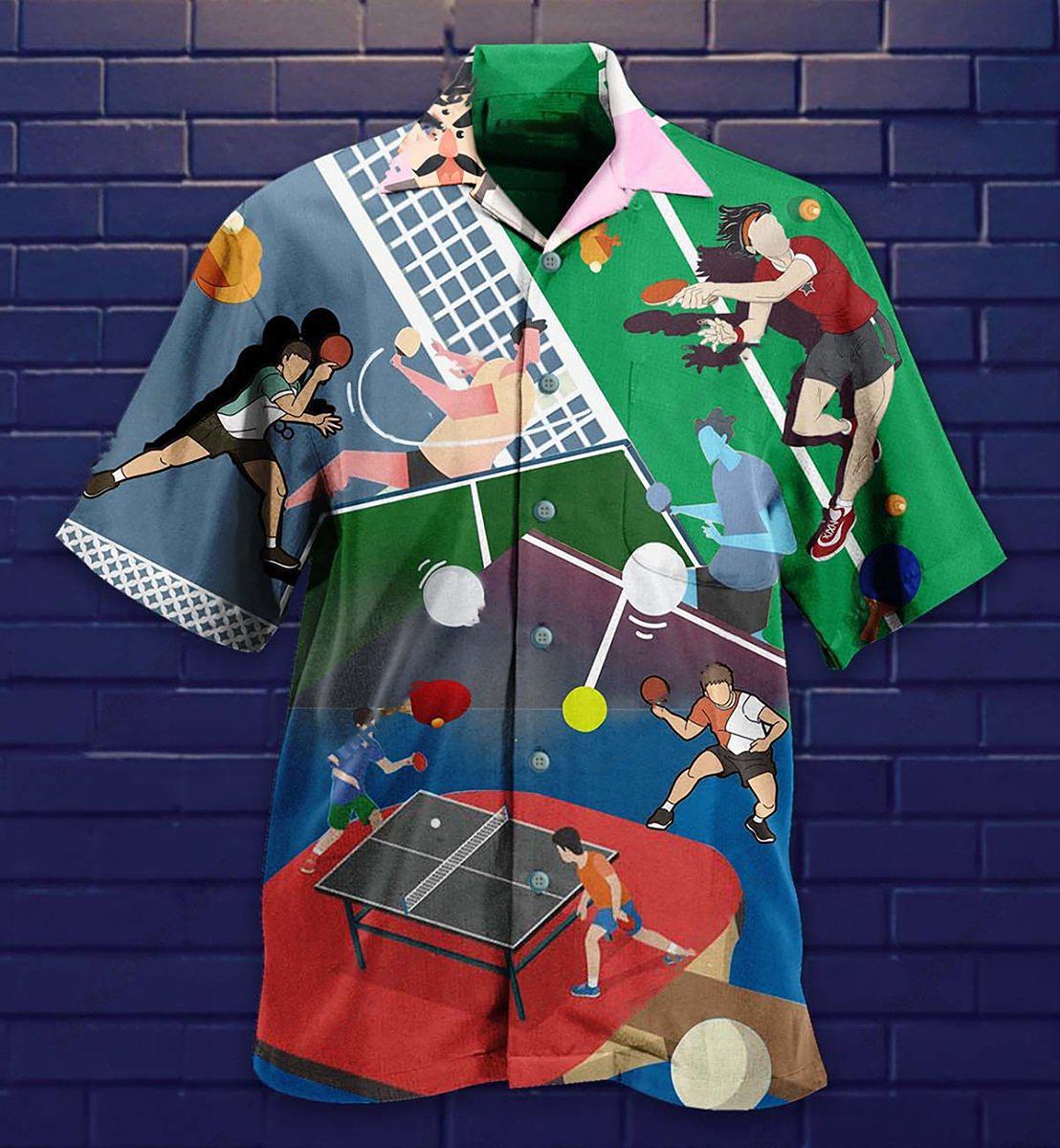 Table Tennis Hawaiian Shirt With All Over Print For Vacation Getaways Resort Wear And Casual Celebrations