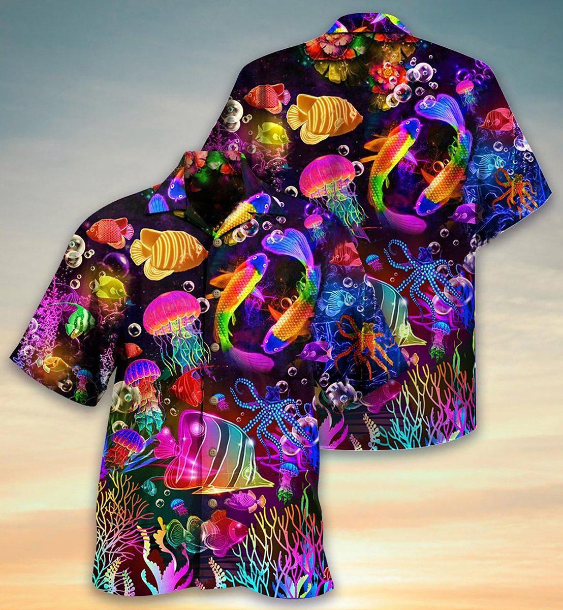 Rainbow Fish Hawaiian Shirt For Vacation Days And Relaxed Coastal Outings