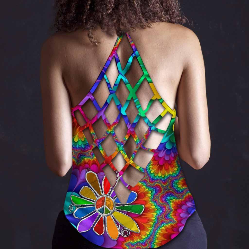 Hippie Soul Color Peaceful Hollow Tank Top For Active Days And Vacation Wear