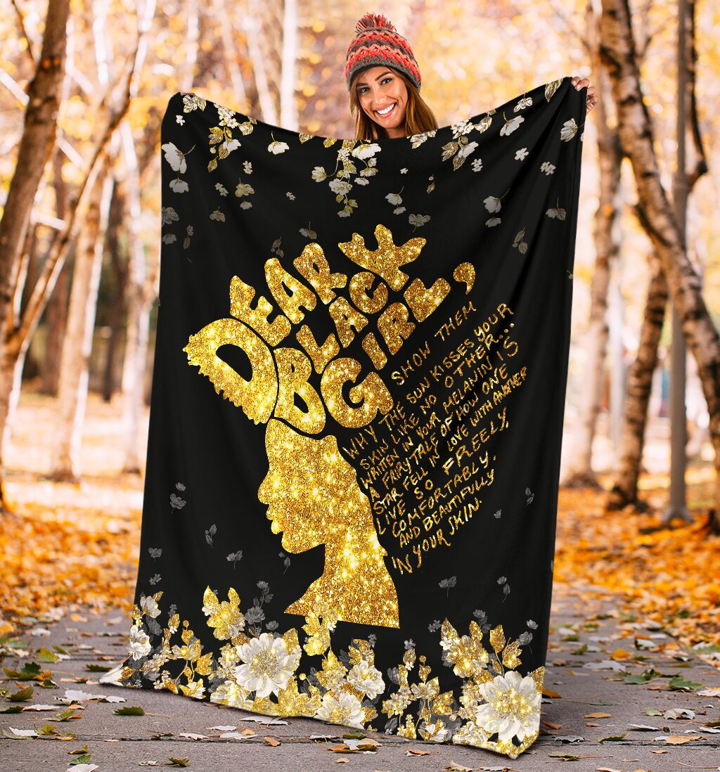 Black Girl Dear Black Girl Faux Glitter Print African American Flannel Blanket For Cozy Bedroom Sofa Decor