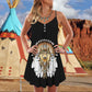 Native Wolf And Black Peaceful V-Neck Sleeveless Cami Dress For Outdoor Events And Comfortable Summer Outfits