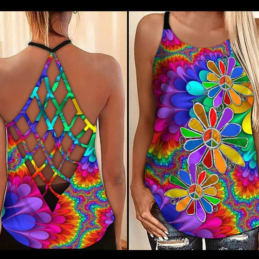 Hippie Soul Color Peaceful Hollow Tank Top For Active Days And Vacation Wear