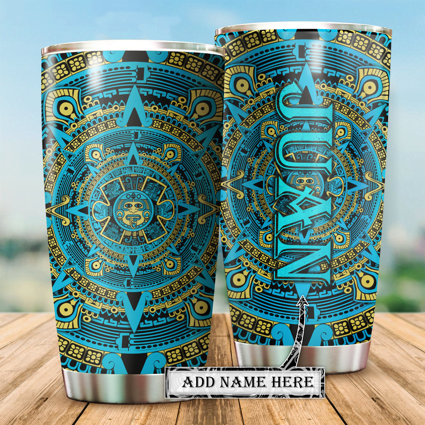 Aztec Mexico With Green Personalized 20 Oz Tumbler For Coffee Travel And Daily Drinks