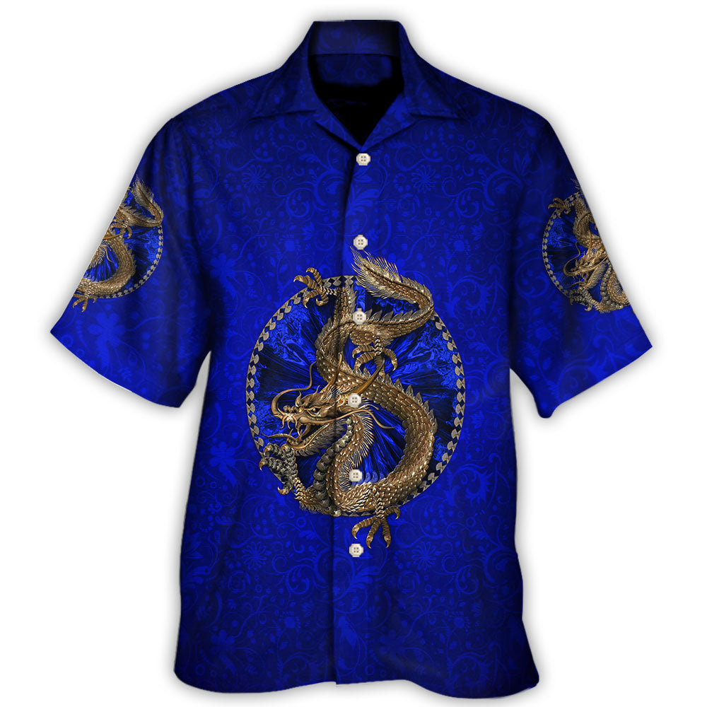 Colorful Dragon Navy Hawaiian Shirt Artwork View For Coastal Travel