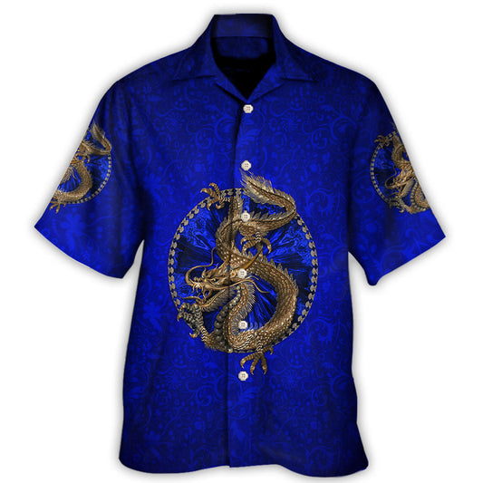 Colorful Dragon Navy Hawaiian Shirt Artwork View For Coastal Travel