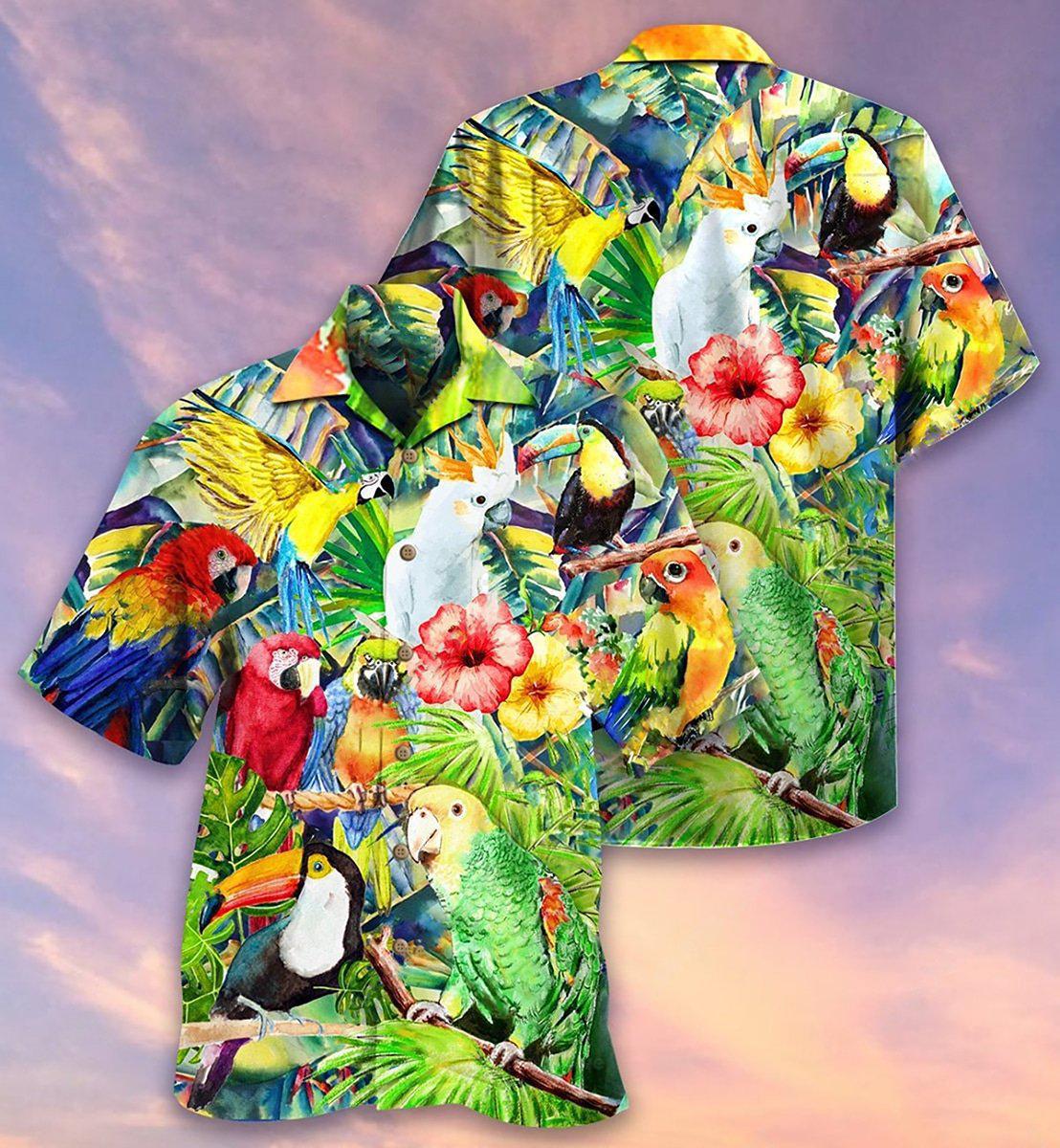 Parrot Hawaiian Shirt For Summer Vacation And Beach Travel