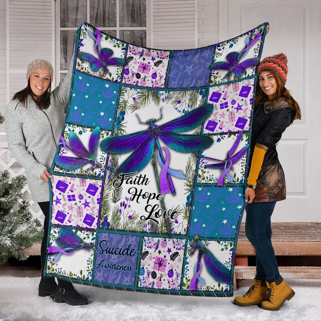 Mental Health Awareness Dragonfly Flannel Blanket For Cozy Bedroom Sofa Decor