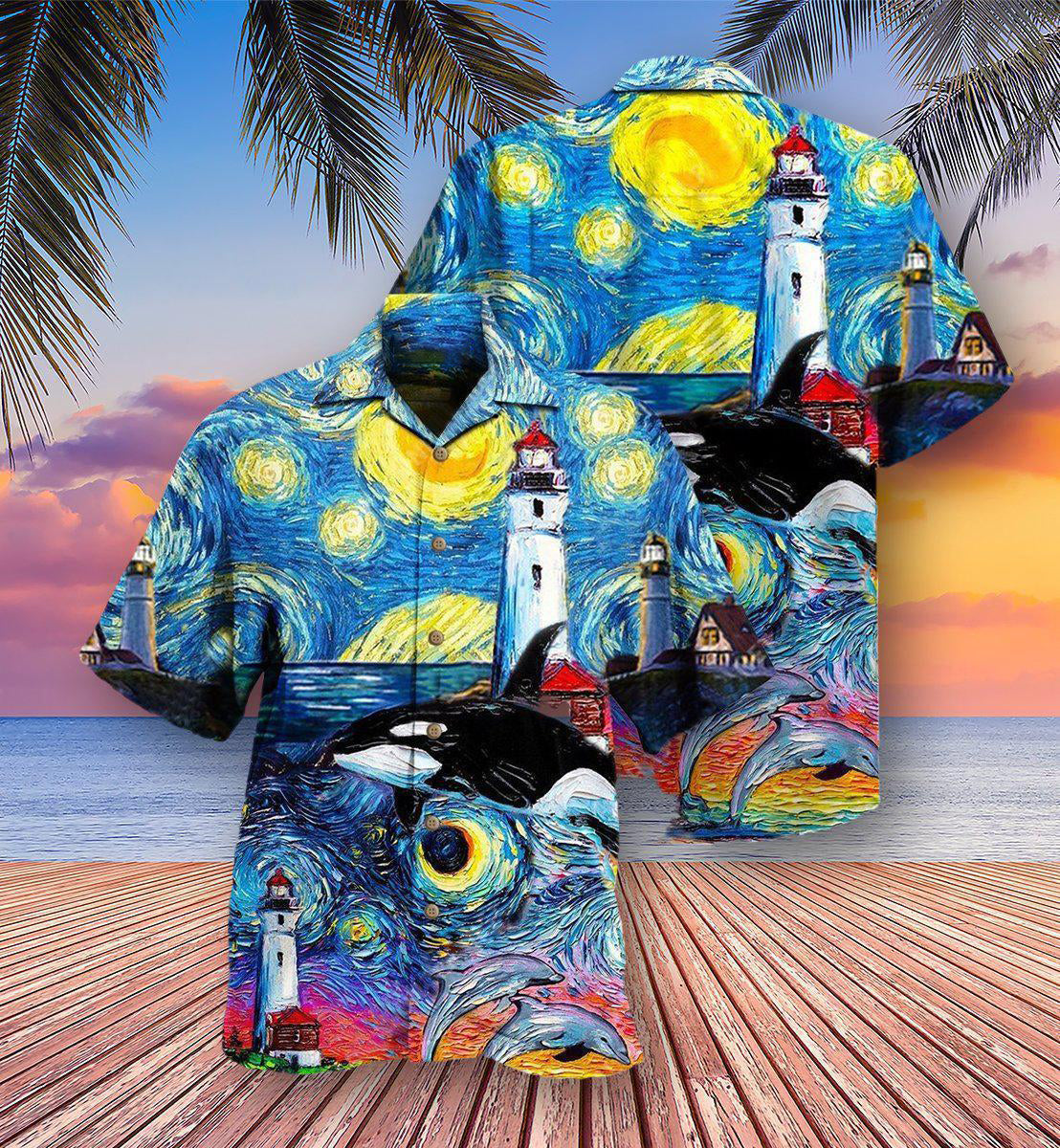 Lighthouse Hawaiian Shirt With All Over Print For Coastal Vacations Warm Weather Events And Daily Style