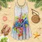 Turtle Love Ocean Colorful V-Neck Sleeveless Cami Dress For Beach Trips And Resort Vacations